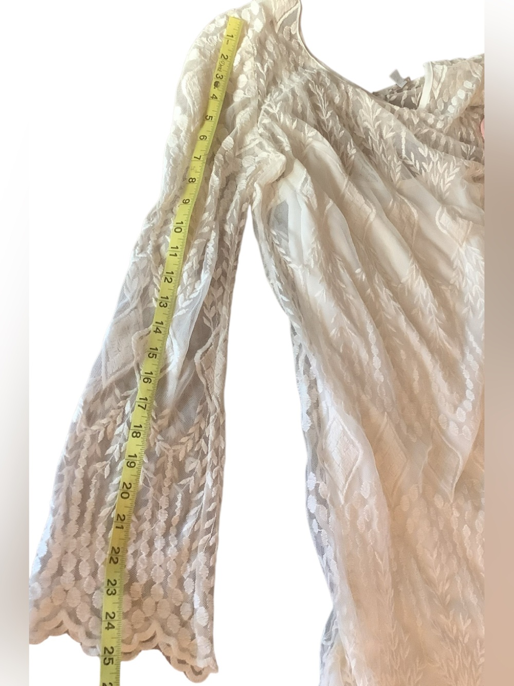 Ecole White Embroidered Lace Dress Attached Slip Boho Size Medium - Picture 9 of 11